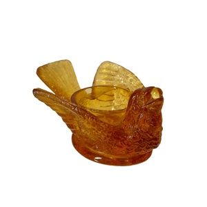 Degenhart Vintage Amber‎ Glass Bird Holding Berry Salt Cellar
